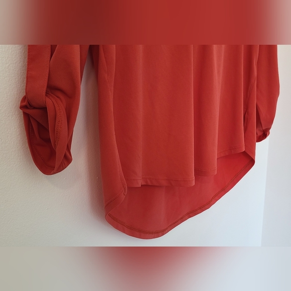 Michael Kors Coral Orange Quarter Zip Rolltab sleeve Blouse - Picture 3 of 8